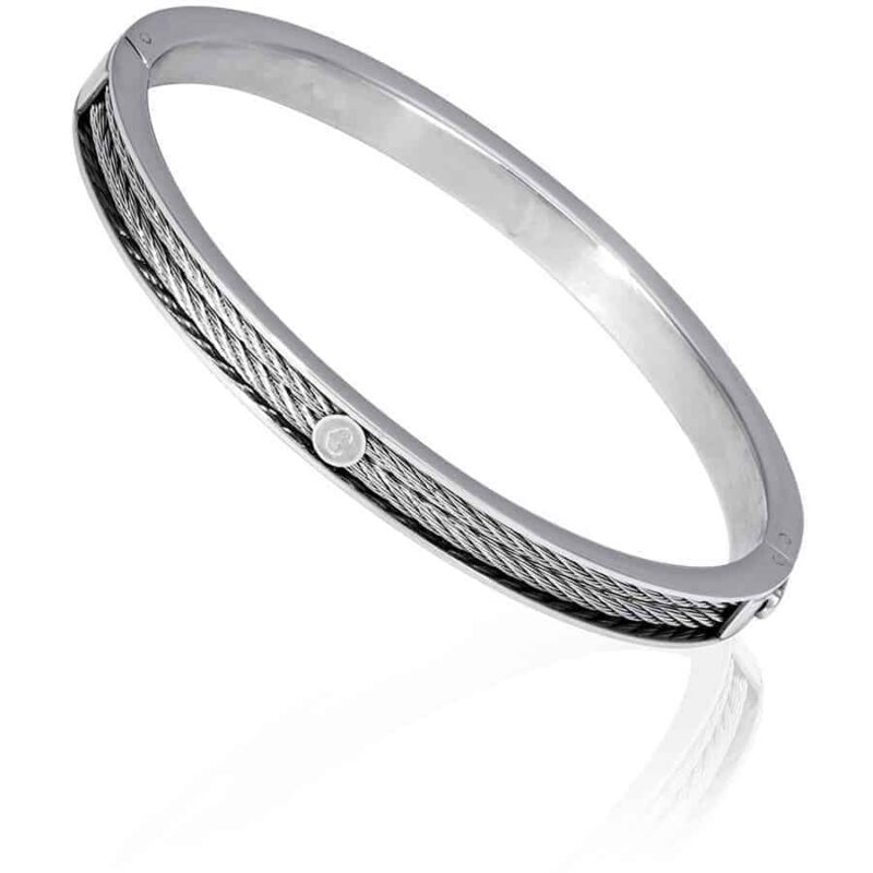 Charriol Forever Bangle Stainless Steel Two 2mm Cables in Center Size L 04-101-1139-7