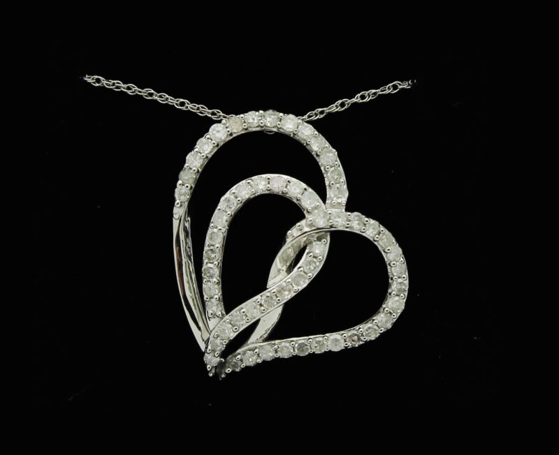 10KT White Gold Heart Necklace with Diamonds