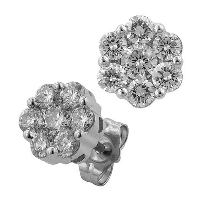 14k White Gold Diamond Cluster Earrings