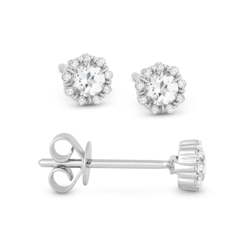 14K White Gold White Topaz and Diamond Earrings