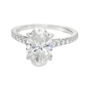 Lab-Grown Oval Engagement Ring with Diamond Side Stones in 14K White Gold