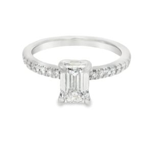 Lab-Grown Diamond Square Emerald Engagement Ring in 14K Gold