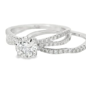 14k White Gold Lab Grown Round Diamond Engagement Ring with Side Accents
