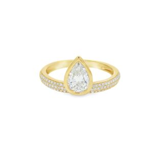 14K Yellow Gold Lab Grown Pear Shape Engagement Ring