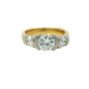 Diamond and Platinum Engagement Ring with Yellow Metal Accents for Women