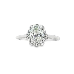 14K White Gold Halo Oval Diamond Engagement Ring