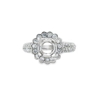 14K White Gold Natural Diamond Pave Engagement Ring Setting