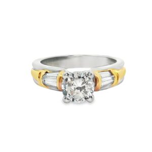18K Gold & Platinum Baguette and Round Diamond Semi-Mount Engagement Ring