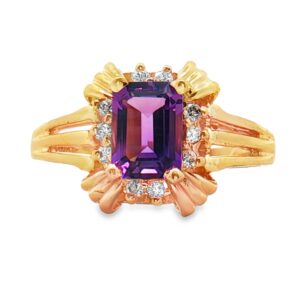 07-00034 Ring 14kt YG Rectangle Amethyst w/.10 TW Dia's 4.8 grams