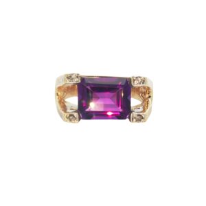 07-00027 Ring 14Kt YG 3.37 CT Emerald Cut Amethyst w/.07 TW Dia's 7.15 grams