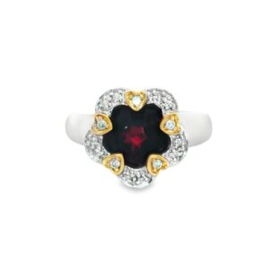 07-00075 Ring 14Kt Two Tone Fancy Garnet w/.10 TW Dia's 4.9 grams