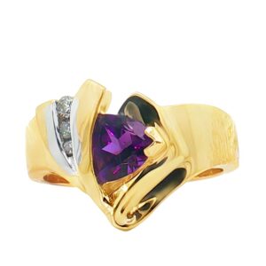 14K Yellow Gold Trillion Amethyst and Diamond Ring