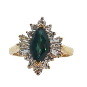 14K Yellow Gold Marquis Sapphire and Diamonds