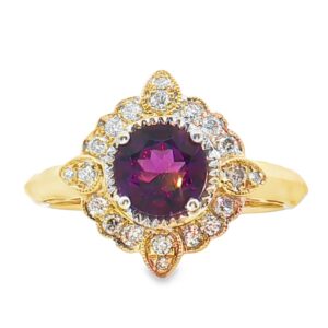 14K Yellow Gold Amethyst and Diamond Ring
