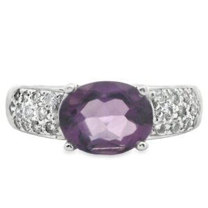 14KT White Gold 9x7mm Oval Amethyst with .50CT of Diamonds 3.9 grams