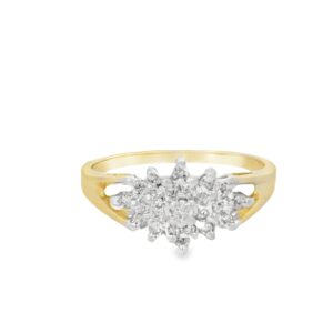 14K Gold Cluster Diamond Ring with 25 Stones in White and Yellow Gold