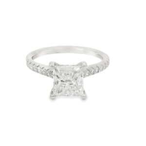 14k White Gold Princess Cut Diamond Ring with Round Accent Stones