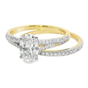 14K Yellow Gold Oval Lab-Grown Diamond Ring with Side Stones