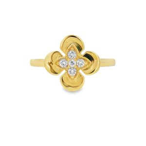 14K Yellow Gold Diamond Clover Ring