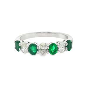 14K White Gold Emerald Oval Ring with Diamonds
