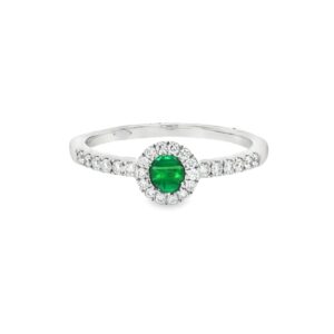18K White Gold Emerald Round Ring with Diamonds