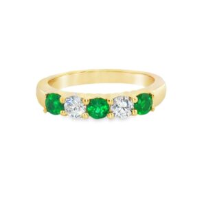 14K Yellow Gold Women's Ring with Diamond and Emerald Stones - Size 6.50