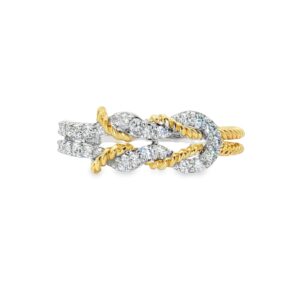 14K Two Toned "Rope and Diamond" Love Knot Ring