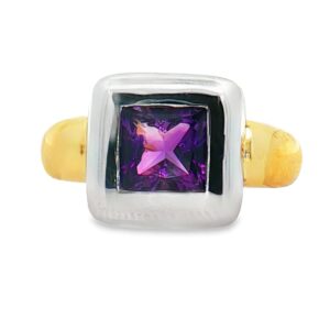 07-00038 Ring 18kt TT 6mm P/C Amethyst Channel Set 7.3 grams