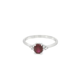 18K White Gold Ruby Oval 0.54ct Ring with 6 Diamonds 0.07ct, 2.10g