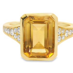 14K Yellow Gold 2.43ct Citrine 7x10mm and Diamond Ring with 16 natural diamonds .23ct