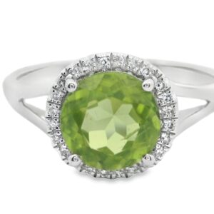 14K White Gold 1.51ct Peridot Ring with 24 Diamonds 1.83g