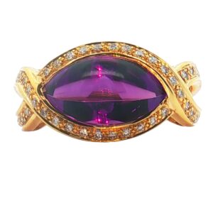 18K Yellow Gold Cabochon Amethyst and Diamond Ring