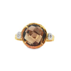 14k yg Smokey Quartz and dia .03ct ring