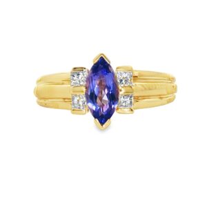 07-00115 Ring 14kt YG .78CT Marquis Tanzanite w/.20CT TW P/C Dia's 3.7 grams