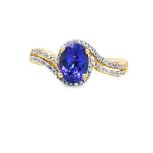 14K Yellow Gold Oval Tanzanite and Diamond Ring