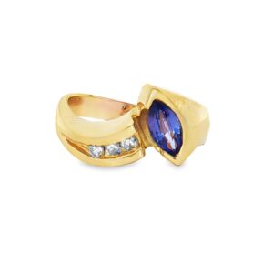 14K Yellow Gold Marquis Tanzanite and Diamond Ring