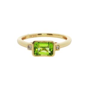 14K Yellow Gold Peridot Emerald Cut Ring with Diamonds