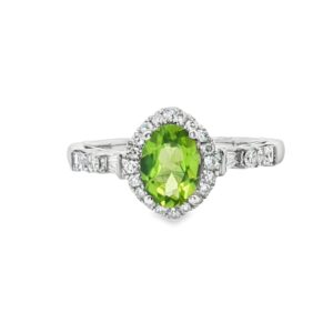 14K White Gold Peridot Oval Ring with Diamonds