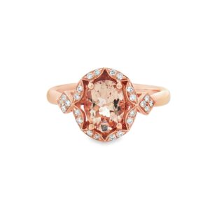 14K Rose Gold Morganite Oval Ring with Diamonds