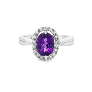 14K White Gold Amethyst Ring with Diamonds