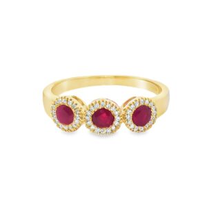 14K Yellow Gold Round Ruby Ring with Diamond Accents