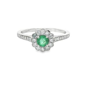 14K White Gold "Arianna Collection" Emerald and Diamond Fashion Ring