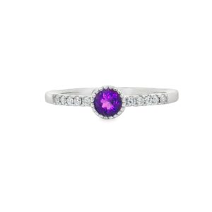 14K White Gold Amethyst and Diamond Ring