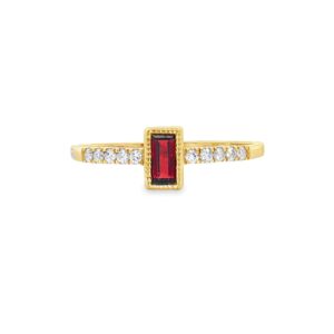 14K Yellow Gold Emerald Cut Garnet and Diamond Ring