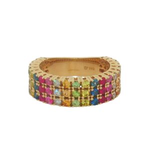 14K Yellow Gold Multi Sapphire Ring with 69 Round Stones
