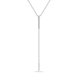 14K White Gold Long Dangle Necklace with Diamonds
