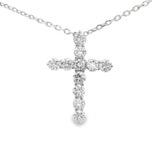 14K White Gold 11 Diamond 1.30ct Cross Pendant Necklace
