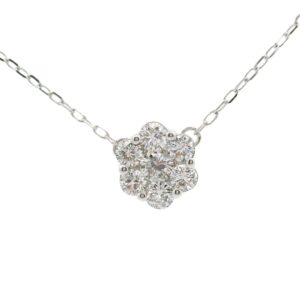 14K White Gold Diamond Cluster Flower Necklace .50ct