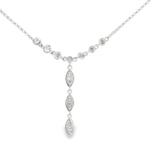 14K White Gold 0.15ct Diamond Necklace with 16 Pave set Diamonds 2.8g