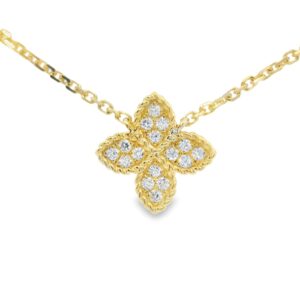 14K Yellow Gold .10ct Diamond Flower Necklace with 16 Diamond 2.6g